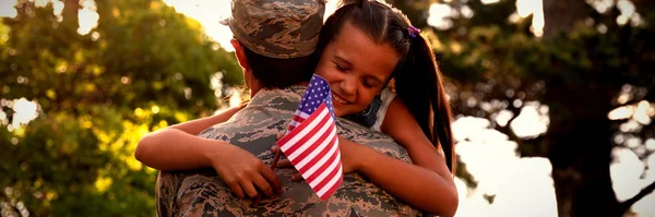 Rear View Young Adult Mixed Race Male Soldier Garden His — Stock Photo, Image