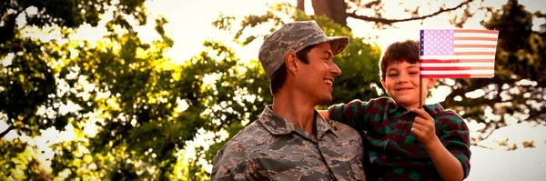 Front View Young Adult Mixed Race Male Soldier Garden His — Stock Photo, Image