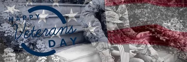 Logo Voor Veteranen Dag Amerika Tegen Volledig Frame Van Amerikaanse — Stockfoto