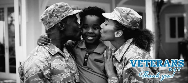 Logo Veterans Day America Soldier Couple Son — Stock Photo, Image