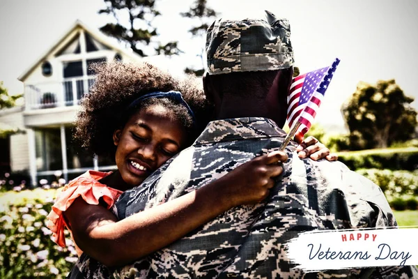 Logo Para Veteranos Día América Contra Soldado Con Hija — Foto de Stock