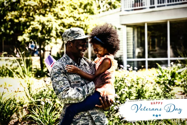 Día Los Veteranos Contra Soldado Con Hija — Foto de Stock