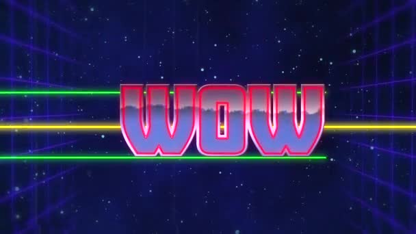 Animation Word Wow Written Red Capital Letters Filled Lilac White — Stockvideo