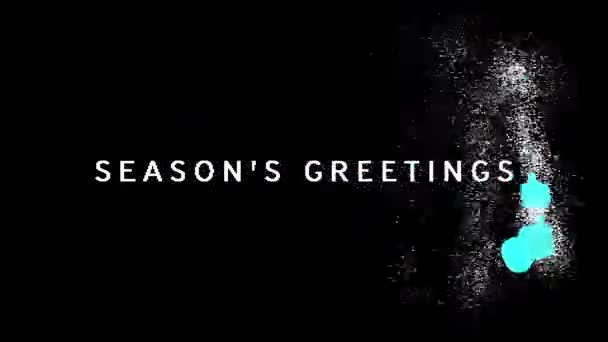 Animation des mots Saisons Salutations écrites en blanc sur peinture bleue pulvérisée sur fond noir 