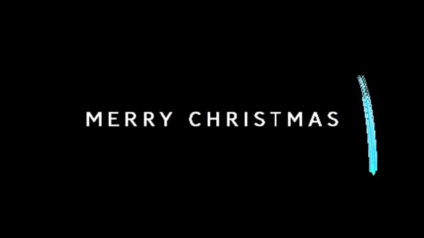 Animation des mots Joyeux Noël écrit en blanc avec une ligne de marqueur bleu sur fond noir 