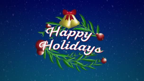 用白色写在蓝色背景的圣诞装饰上的 快乐假期 这个词的动画效果 圣诞佳节的概念 — 图库视频影像