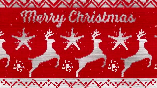 Animation Der Worte Frohe Weihnachten Vor Weihnachtlichem Pullover Hintergrund Rot — Stockvideo