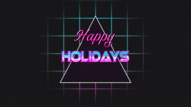 Animace Slov Happy Holidays Psaných Růžovým Modrým Digitálním Písmem Trojúhelníkem — Stock video