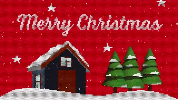 Animación Las Palabras Feliz Navidad Con Nevadas Paisajes Invernales Sobre — Vídeo de stock