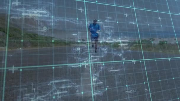 Animação Processamento Dados Com Homem Correndo Uma Estrada Segundo Plano — Vídeo de Stock