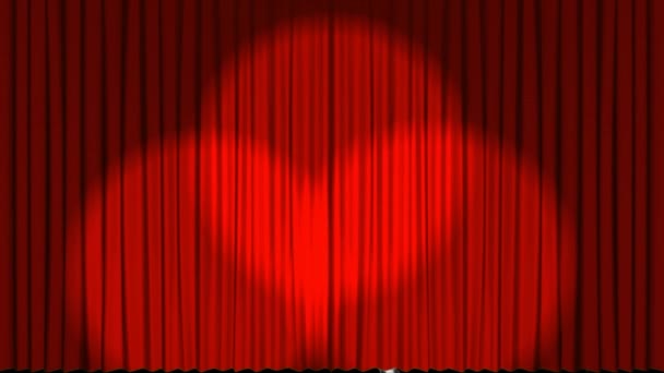 Kırmızı Perdelerdeki Spot Işıklarının Animasyonu Kar Tanelerini Siyah Arka Planda — Stok video