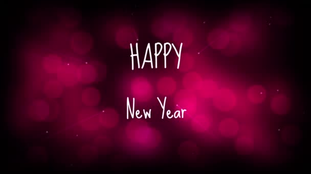 用白字在粉红的背景光上写上 新年快乐 字样的动画 — 图库视频影像