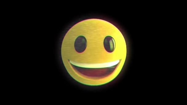 Animatie Van Flikkerende Glimlachende Emoji Icoon Zwarte Achtergrond — Stockvideo