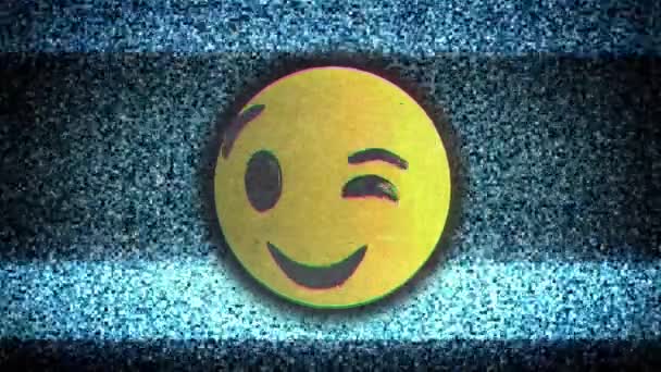 Çizgili Kumlu Arkaplanda Göz Kırpan Emoji Simgesinin Canlandırması — Stok video