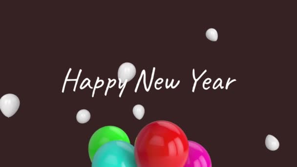 用红色 绿色和白色的气球做为背景 用白字写上 新年快乐 字样的动画 — 图库视频影像