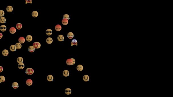 Animace Emoji Ikon Létajících Zleva Doprava Černém Pozadí — Stock video