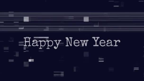 Animacja Słów Szczęśliwego Nowego Roku Napisana Bieli Niebieskim Migoczącym Tle — Wideo stockowe
