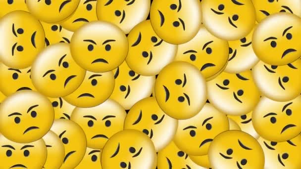 Animation Einer Gruppe Unglücklicher Emoji Symbole Auf Schwarzem Hintergrund — Stockvideo