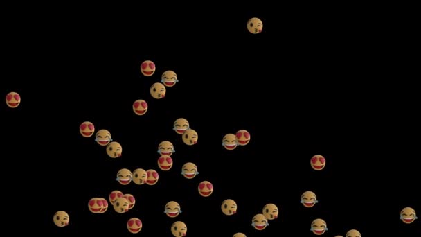 Animación Del Grupo Iconos Emoji Volando Sobre Fondo Negro — Vídeo de stock