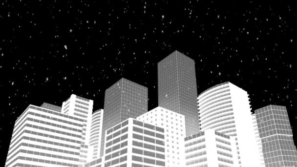 Animazione Neve Che Cade Notte Con Paesaggio Urbano Sfondo Nero — Video Stock