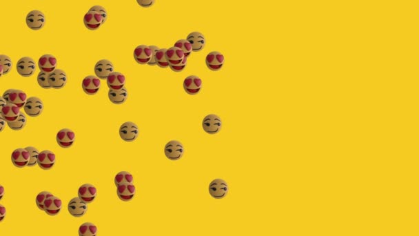 Animace Skupiny Emoji Ikon Létajících Zleva Doprava Žlutém Pozadí — Stock video