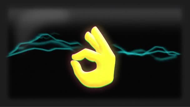 绿色波浪在黑色背景上摇曳的黄色Ok标志的动画 — 图库视频影像