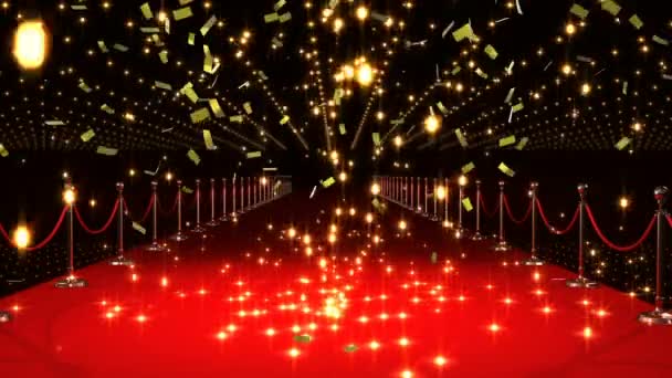 Animation New Year Eve Celebrations Gold Confetti Spots Light Falling — Αρχείο Βίντεο