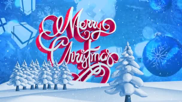 Animation Words Merry Christmas Written White Red Presents Falling Fir — Stock Video