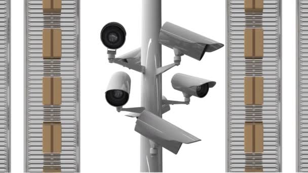 Κινούμενα Σχέδια Των Καμερών Cctv Που Κινούνται Γύρω Και Σειρές — Αρχείο Βίντεο