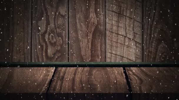 Animación Copos Nieve Cayendo Tablas Madera Fondo — Vídeo de stock