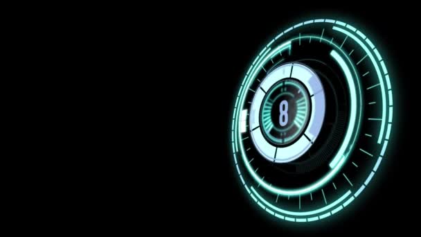 Animation du compte à rebours de dix à zéro en lettres blanches dans la portée de rotation verte sur fond noir 