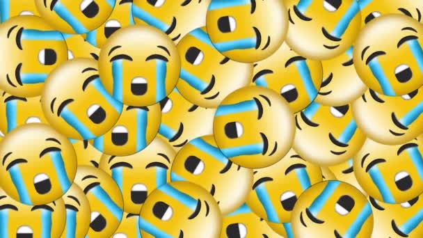 大量的Lol Emoji图标掉落并显示彩色测试屏幕条纹的动画 — 图库视频影像
