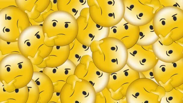 Animatie Van Groep Ongelukkige Emoji Iconen Vallen Zwarte Achtergrond — Stockvideo