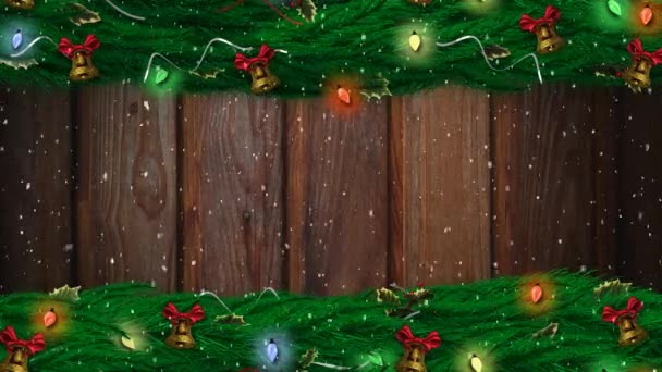 Animation Neige Tombant Avec Décorations Noël Lumières Fées Cloches Haut — Video