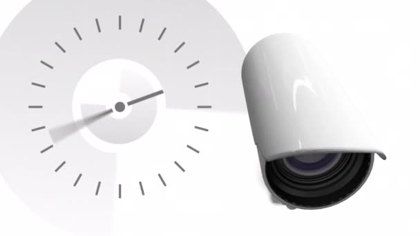 Animación Reloj Movimiento Rápido Cámara Cctv Moviéndose Blanco Negro — Vídeos de Stock