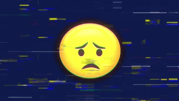 Animación Emoji Triste Parpadeando Sobre Fondo Azul — Vídeos de Stock