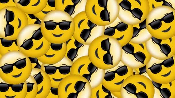 Animation Group Cool Emoji Icons Sunglasses Falling Black Background — Stock Video