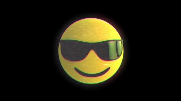 Animacja Migoczącej Chłodnej Emoji Okularami Przeciwsłonecznymi Czarnym Tle — Wideo stockowe
