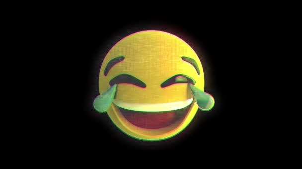 Animation Des Lachenden Flackernden Emoji Symbols Auf Schwarzem Hintergrund — Stockvideo
