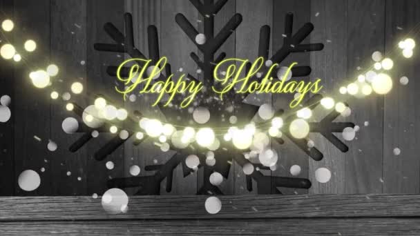 Animation Words Happy Holidays Written Yellow Letters Lit Fairy Lights — Stock Video