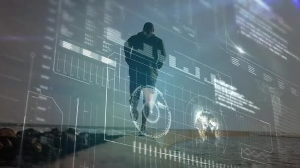 走る男の後ろ姿でのデータ処理のアニメーション — ストック動画