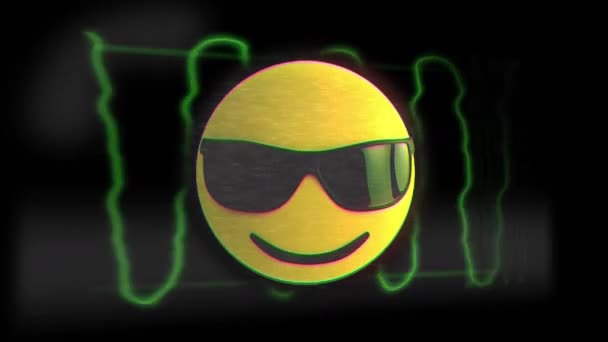 Animation Cool Emoji Icon Sunglasses Green Wave Black Background — Stock Video