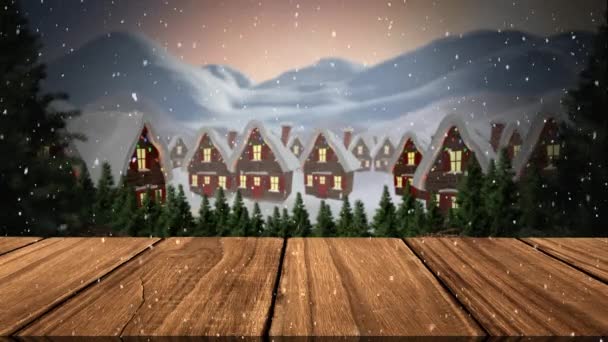 Animation Paysages Hivernaux Avec Des Flocons Neige Tombant Sur Des — Video