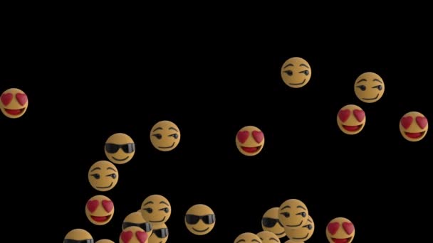 Animáció Emoji Ikonok Repül Fel Fekete Háttér — Stock videók