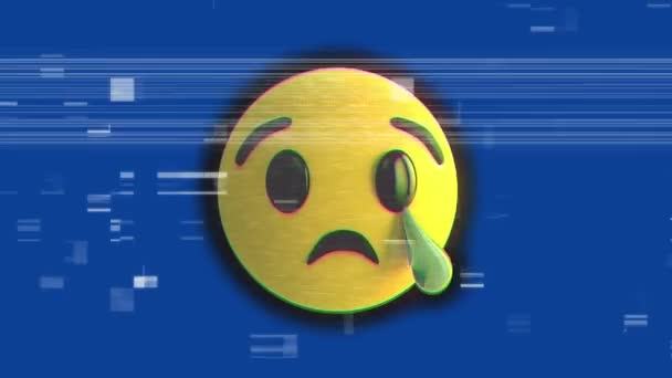 Animation Crying Emoji Icon Flickering Blue Background — Stock Video