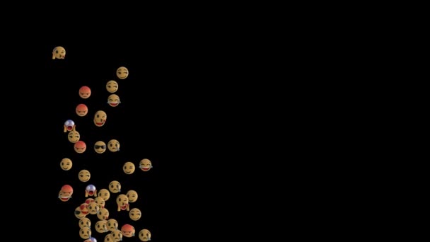 Animação Grupo Ícones Emoji Voando Sobre Fundo Preto — Vídeo de Stock