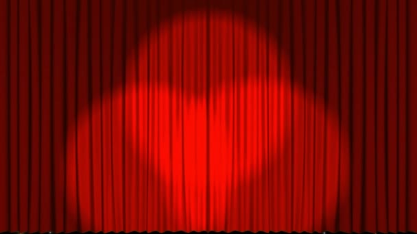 Animation Spotlights Red Curtains Revealing Christmas Glowing Stars Floating Dark — Stock Video