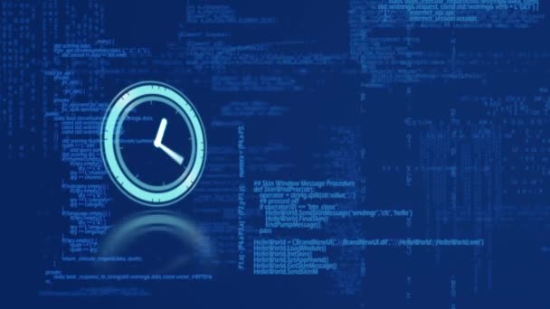 Animation Clock Moving Fast Data Processing Blue Background — Stock Video