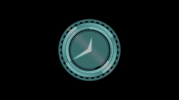 Animación Reloj Verde Moviéndose Rápido Sobre Fondo Negro — Vídeos de Stock