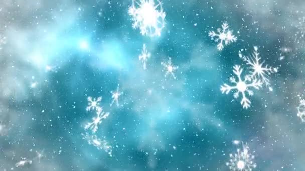 Animatie Van Sneeuwvlokken Vallen Kersttijd Met Witte Gedeconcentreerde Sneeuwvlok Gloeiende — Stockvideo